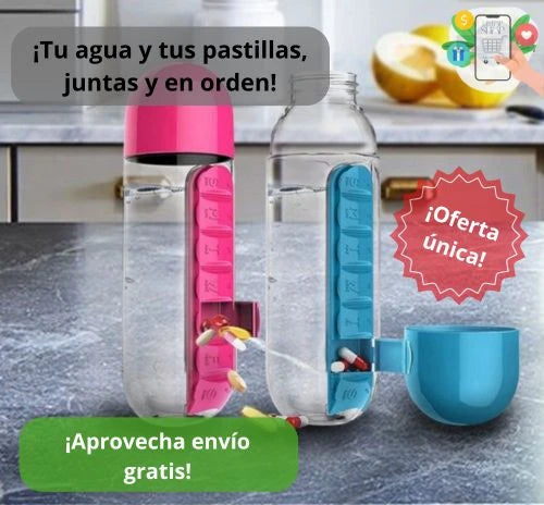Botella Organizadora de Pastillas 2 en 1